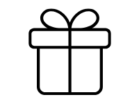 Black and white icon of a gift box