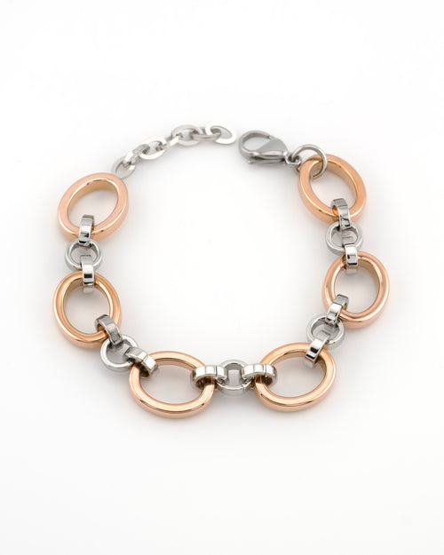 Meridian Chain bracelet with 18K rose and white gold links on a white background