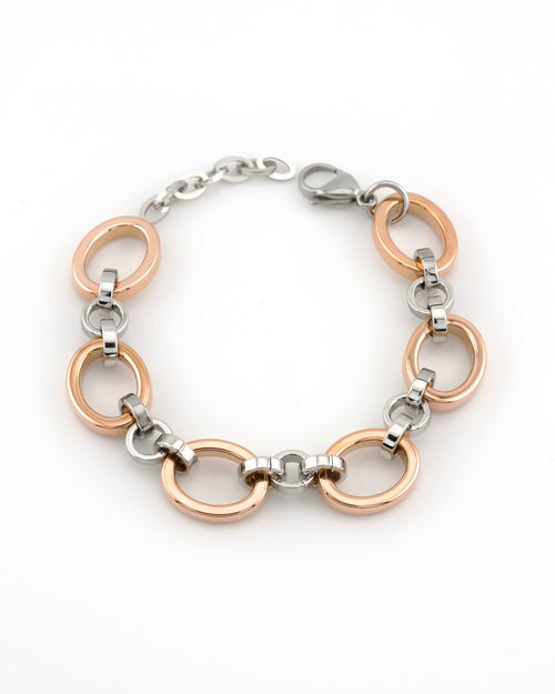 Meridian Chain Bracelet Frosty Rose - 18K rose & white gold PVD stainless steel, curled top-down view